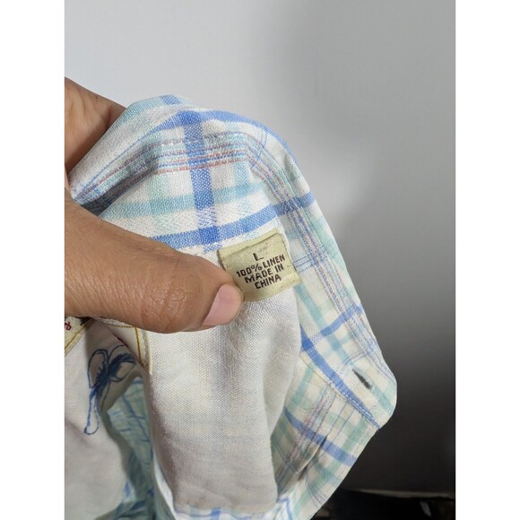 Tommy Bahama Mens Plaid 100% Linen Button Down Casual Shirt Sz L Preppy Coastal - Picture 4 of 10